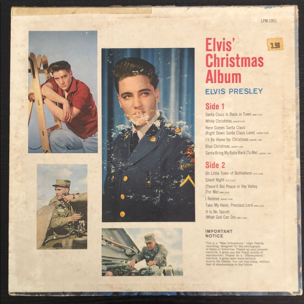 Elvis Sings Christmas Songs Elvis' Christmas Vinyl Lp Record Album